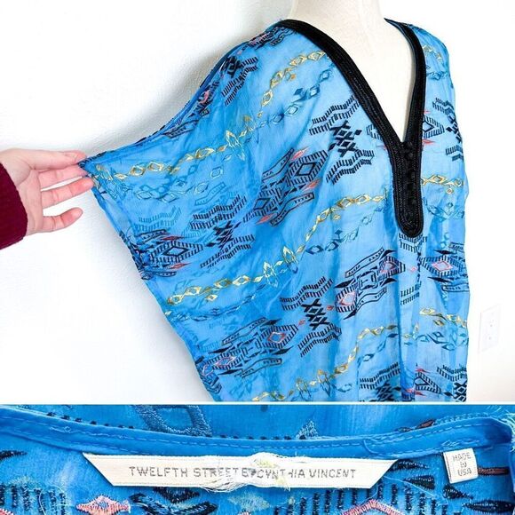 Southwestern Sheer Silk embroidered blouse OS - Picture 3 of 4